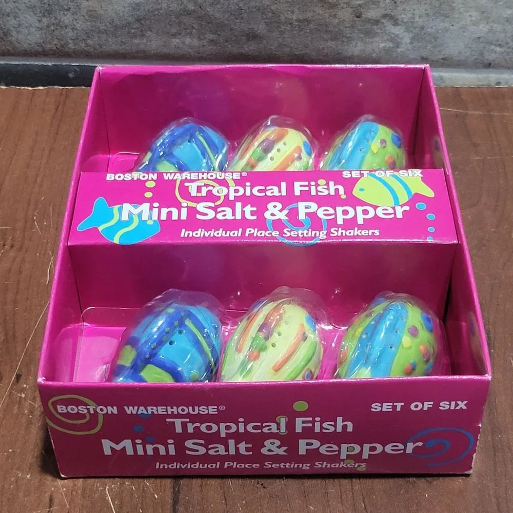 Boston Warehouse Tropical Fish Mini Salt & Pepper Shakers Set of 6 NIB
